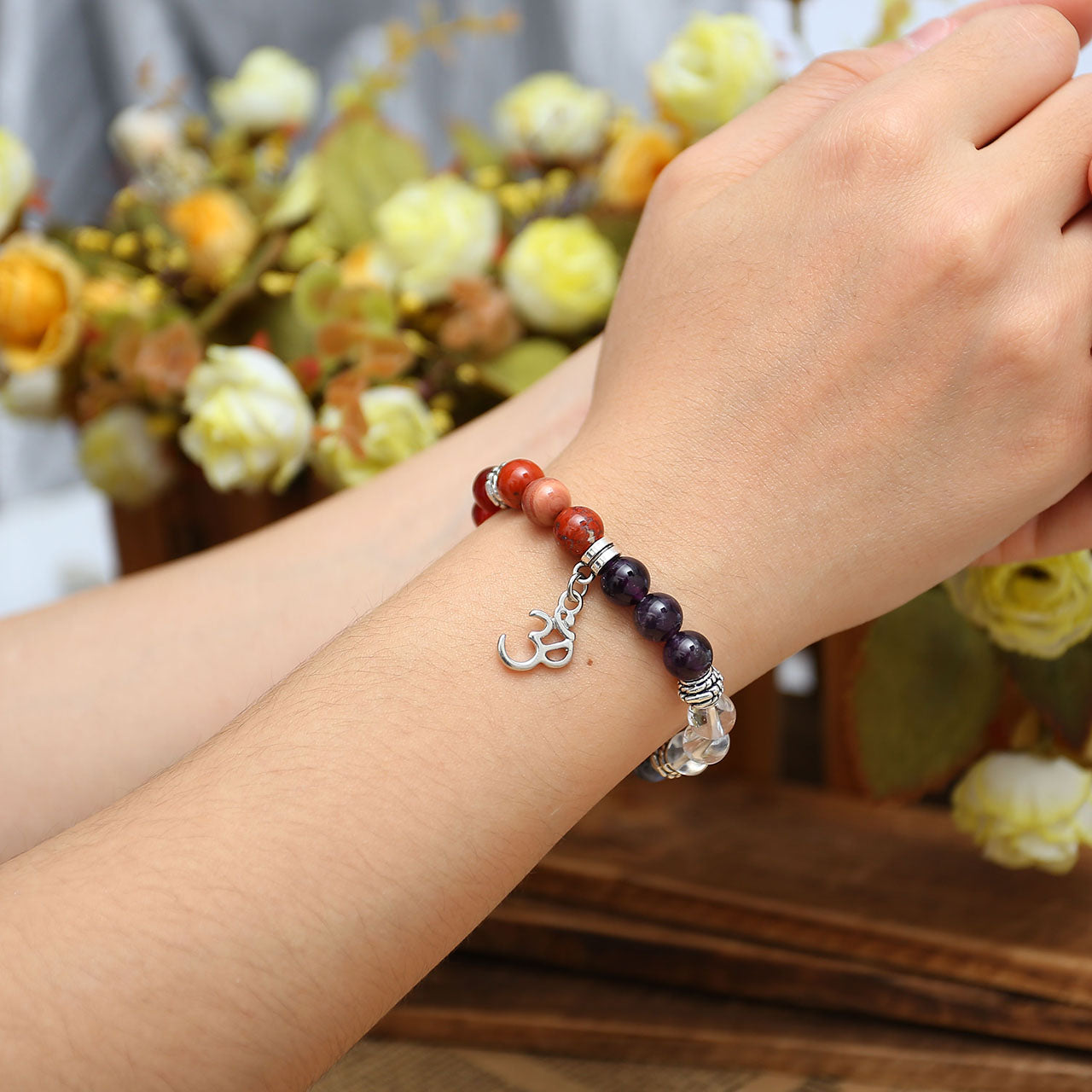 7 Chakras Crystal Beads Lotus Charm Bracelet | Jovivi - Jovivi