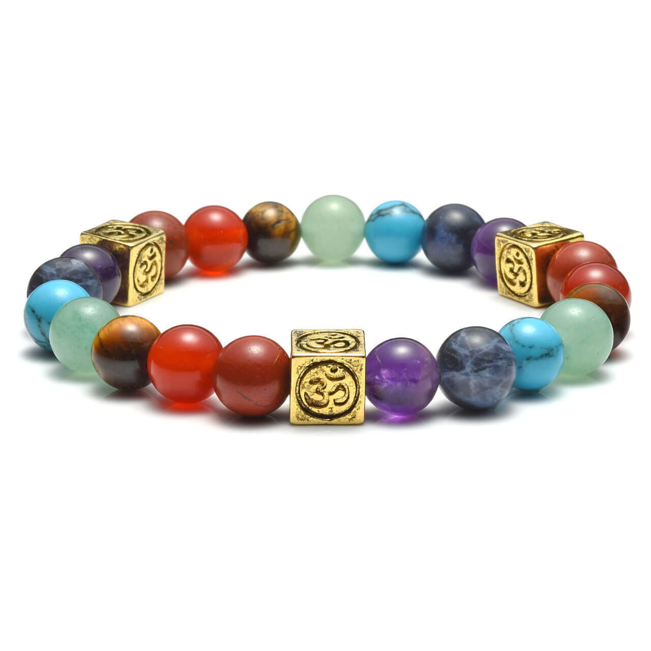 7 Chakras Crystal Beads OM Symbol Charm Bracelet | Jovivi - Jovivi