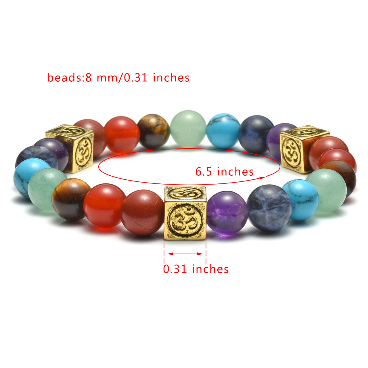 7 Chakras Crystal Beads OM Symbol Charm Bracelet | Jovivi - Jovivi