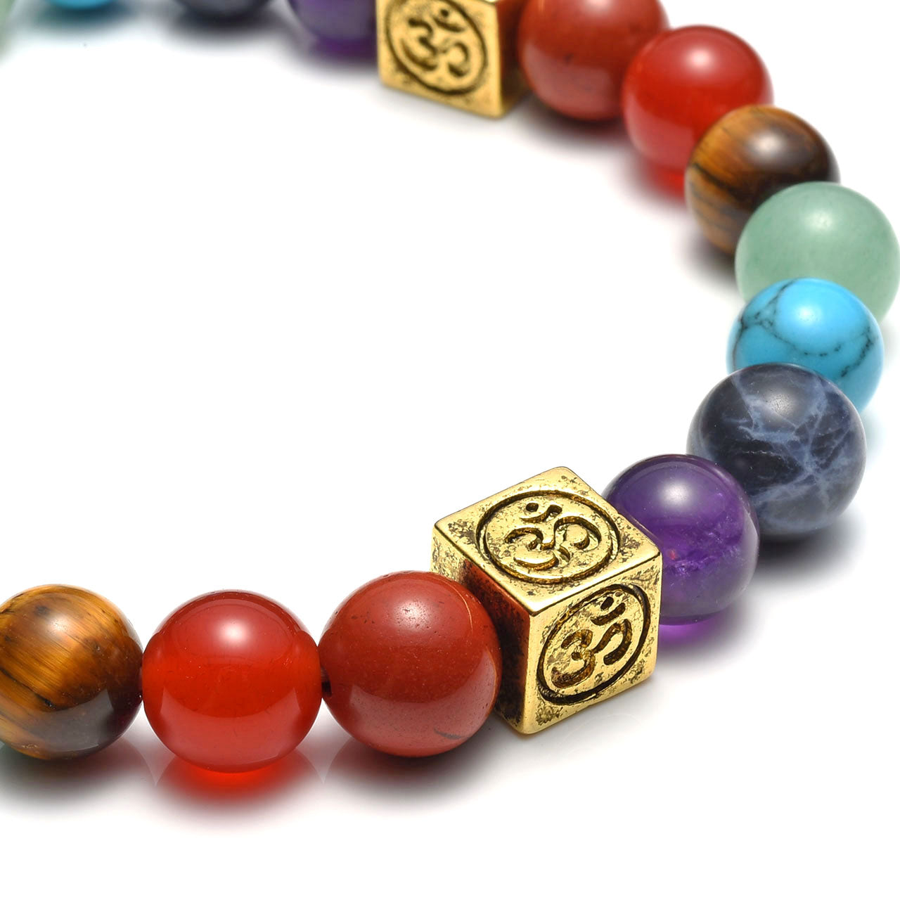 7 Chakras Crystal Beads OM Symbol Charm Bracelet | Jovivi - Jovivi