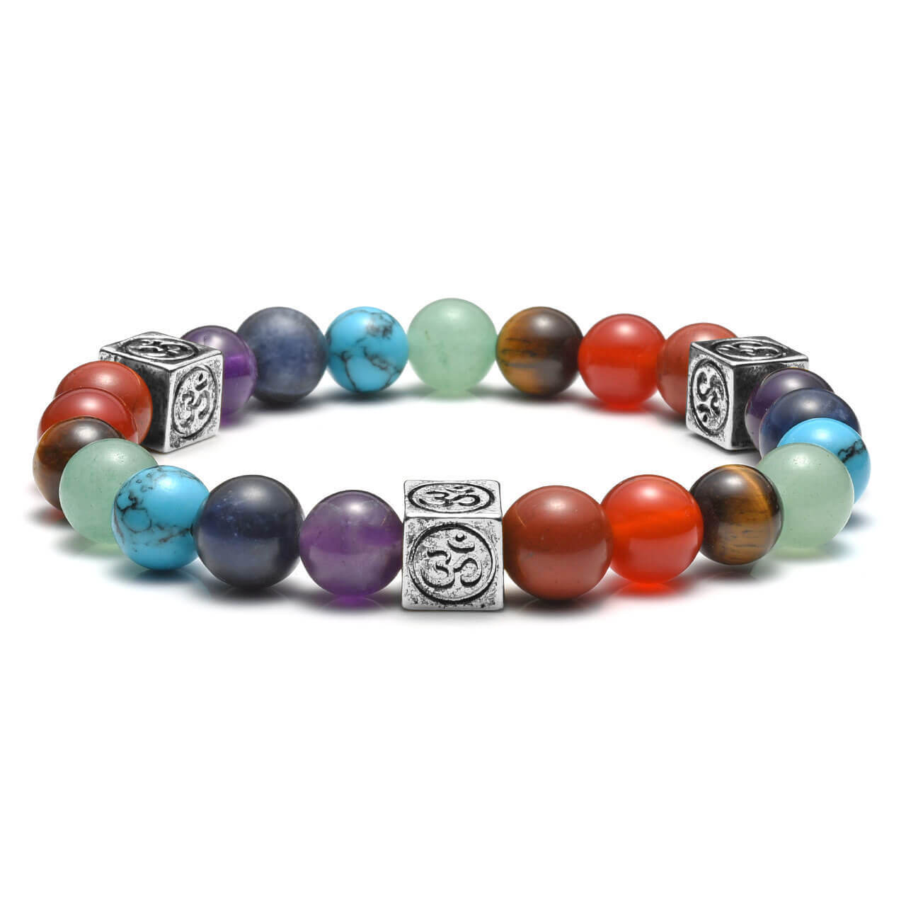 7 Chakras Crystal Beads OM Symbol Charm Bracelet | Jovivi - Jovivi