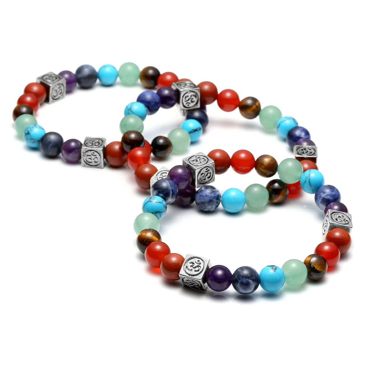 7 Chakras Crystal Beads OM Symbol Charm Bracelet | Jovivi - Jovivi