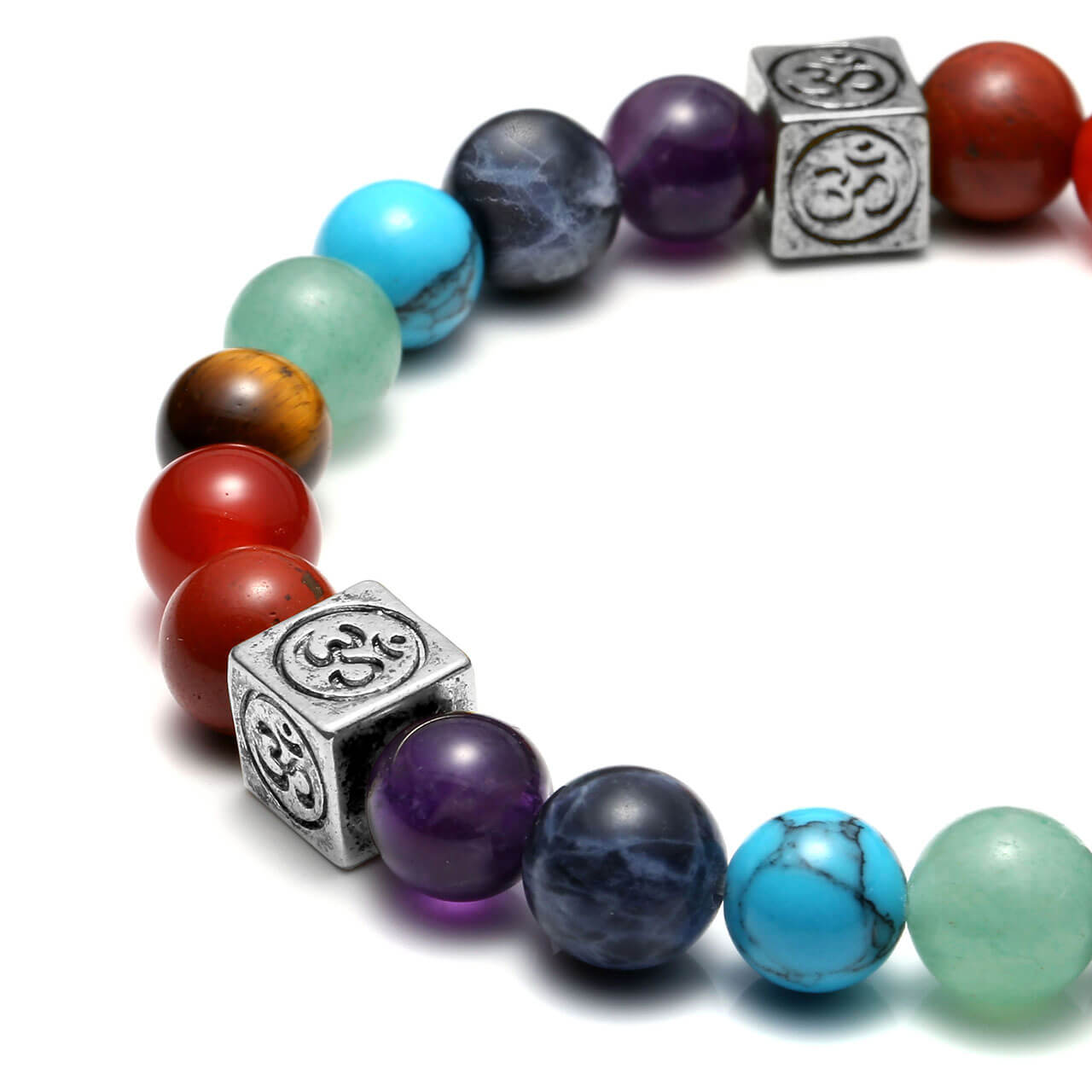 7 Chakras Crystal Beads OM Symbol Charm Bracelet | Jovivi - Jovivi