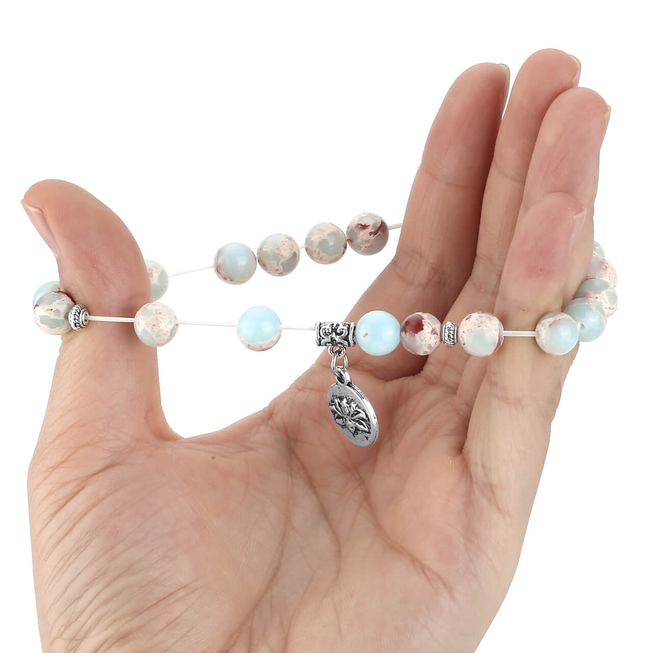 Natural Green Imperial Jasper Bracelet with Lotus Charm | Jovivi - Jovivi