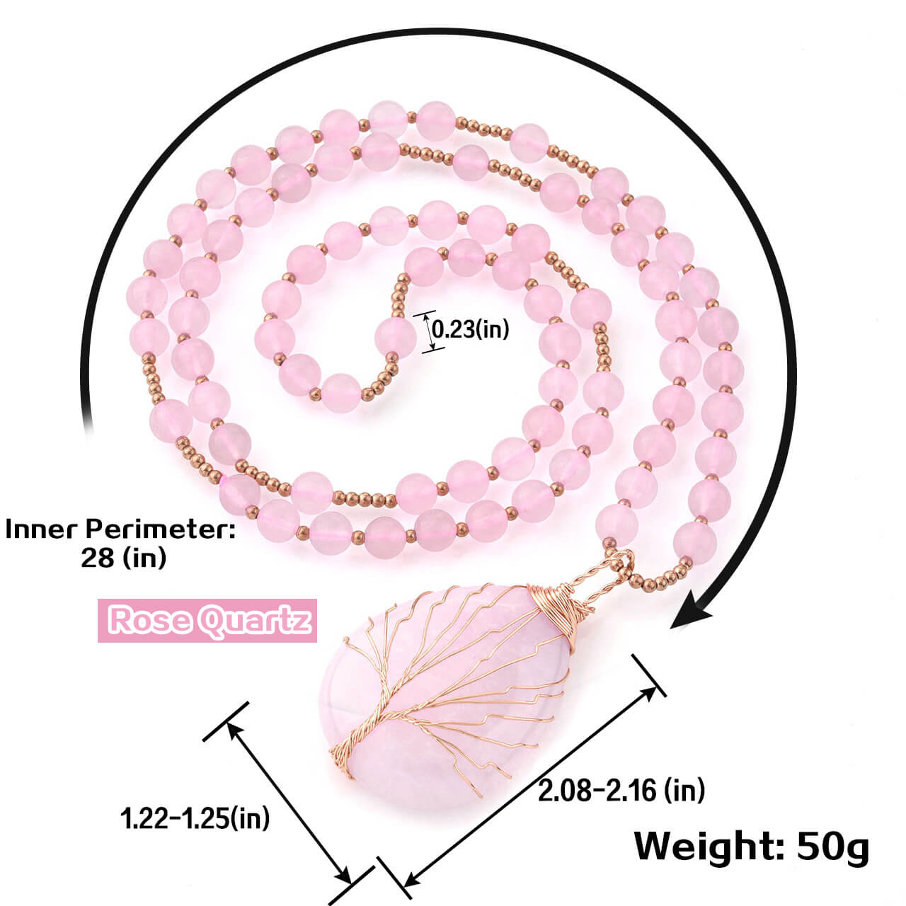 jovivi natural rose quartz beaded necklace for women, jjn071402