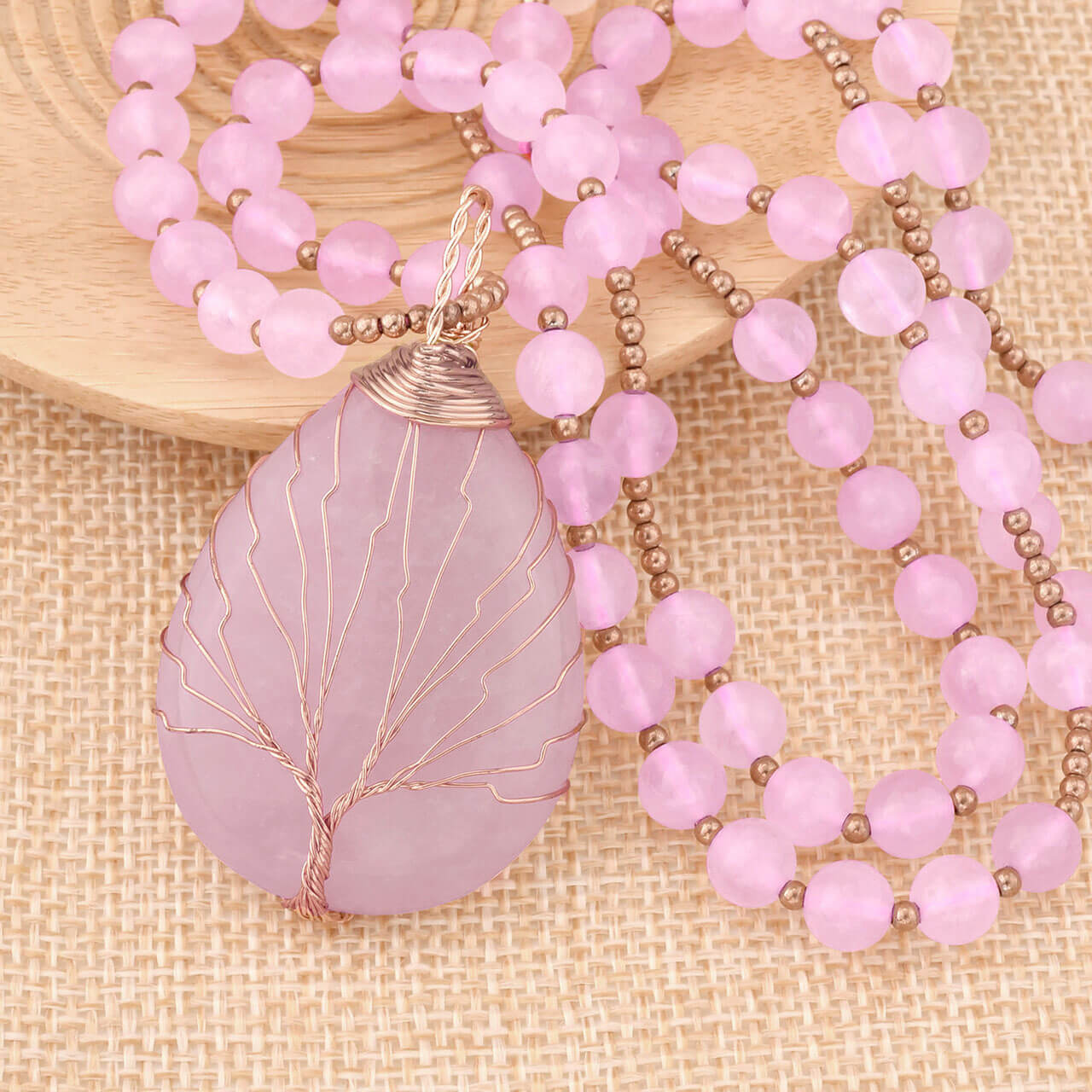 Jovivi rose quartz 7 chakras crystals necklace healing reiki jewelry for women, jjn07140