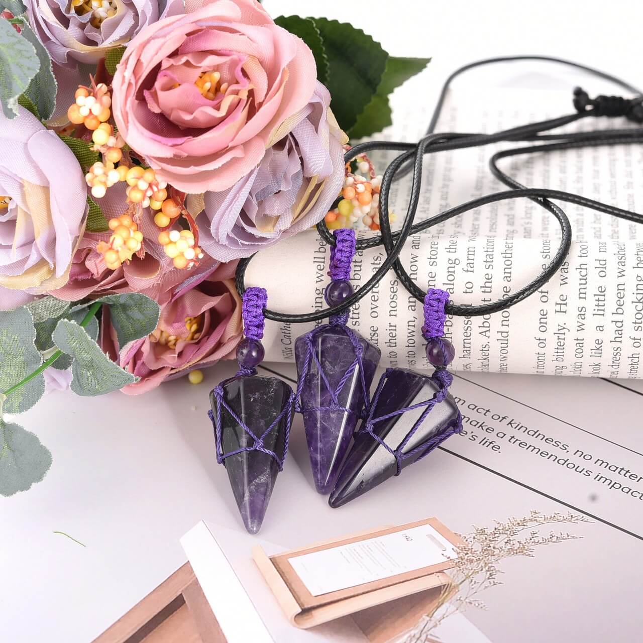 jovivi natural amethyst reiki healing crystal necklace for mother, left side