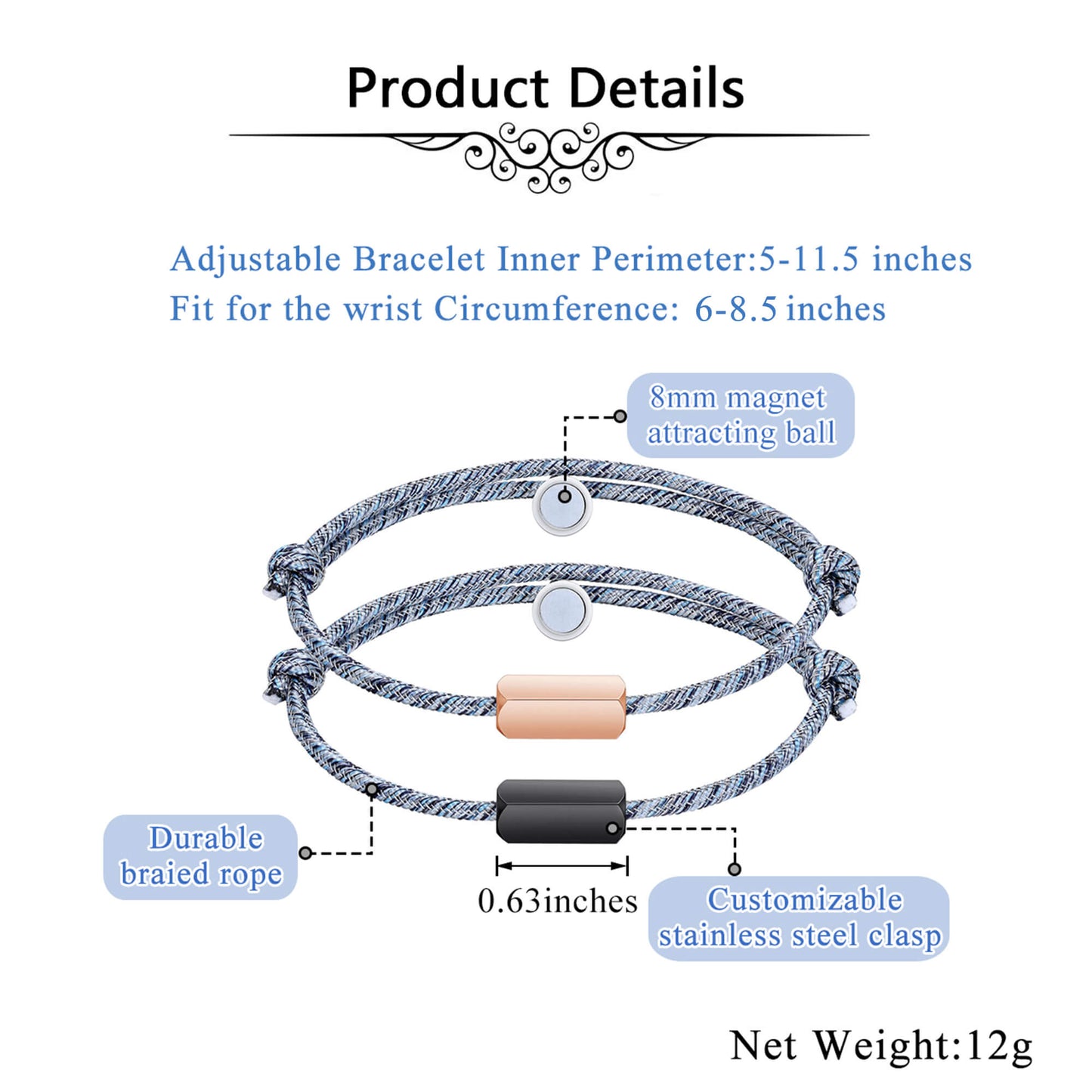 Personalized Magnetic Couple Matching Bracelets 2PCS | Jovivi