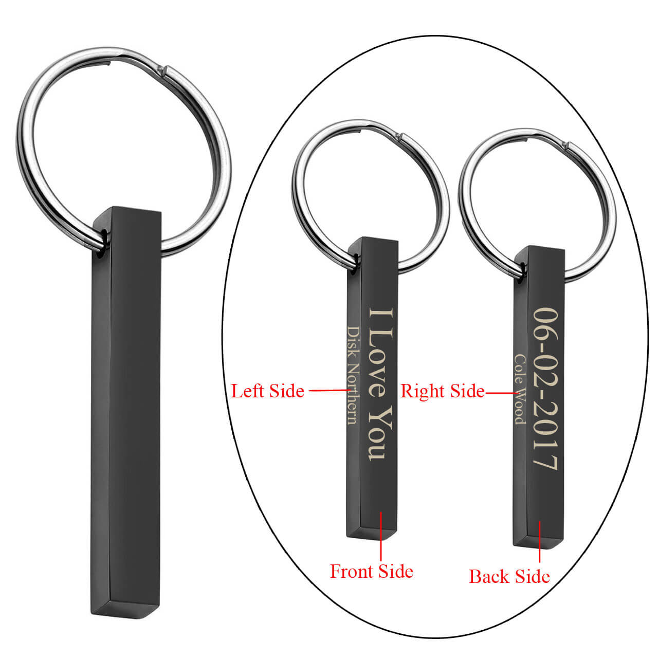 jnf000504 jovivi black customized 4 sides pendant keychain