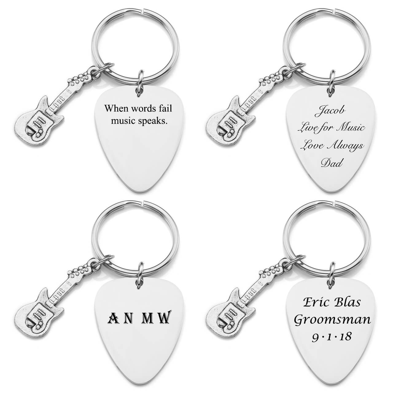 jnf001802 jovivi personalized engrave guitar pick tag keychain with guitar pendant for best friend(1)