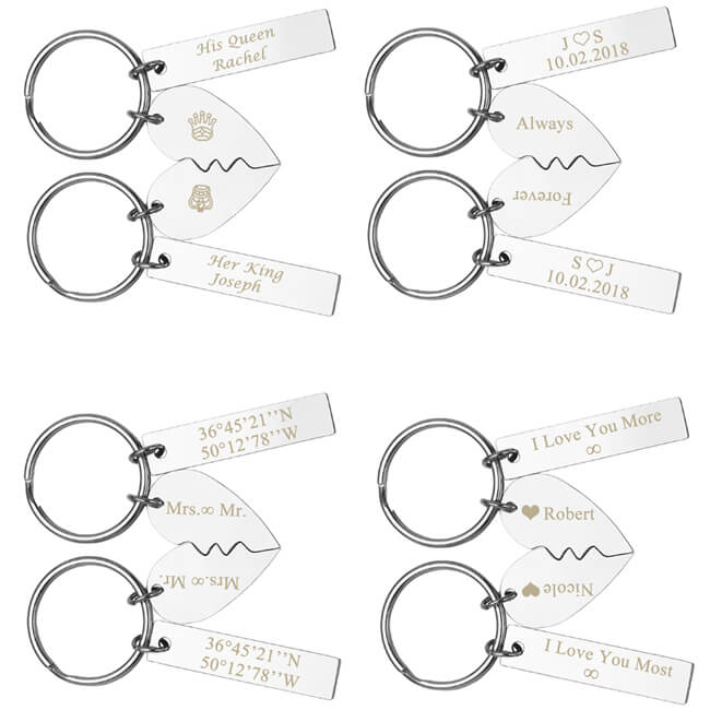 JOVIVI Custom Keychain Engraved Name Message Personalized Keyring Heart Puzzle for Couples Best Friends Familes Gift Set of 2, jnf002501