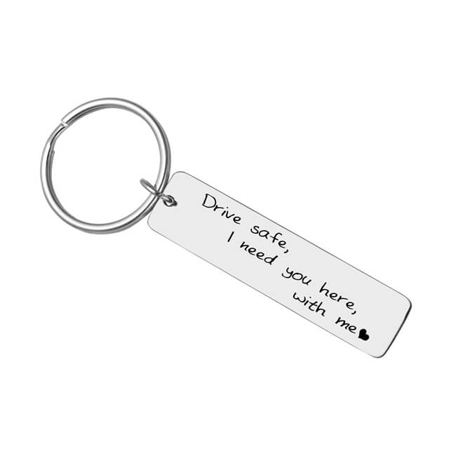 Jovivi Personalized Engraved Custom Drive Safe I Need You here with me Keychain Stainless Steel Key Ring for Car Driver Trucker Dad Husband Boyfriend