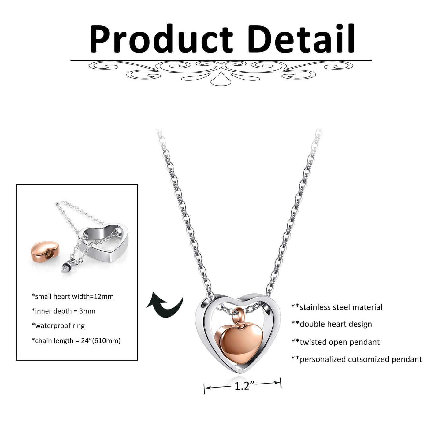 Personalized Heart Urn Necklace for Ashes RoseGold | Jovivi