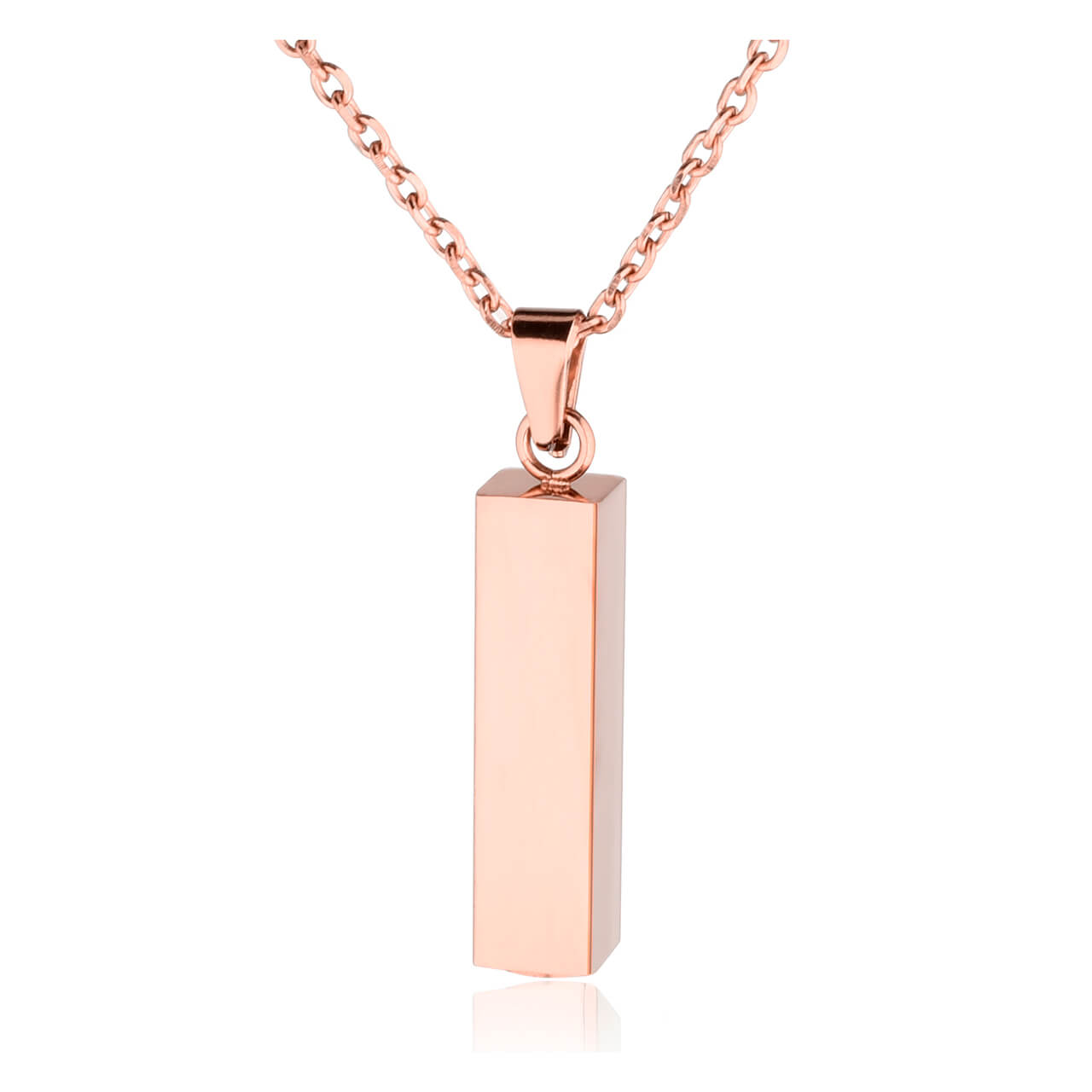 Jovivi vertical bar urn necklace for ashes keepsake, rose gold front side