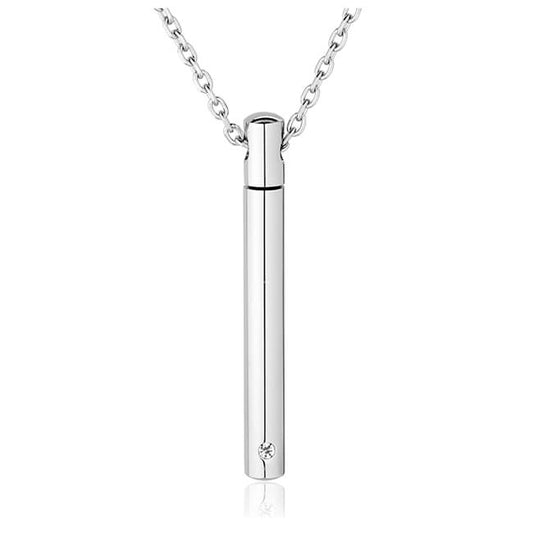 Jovivi Personalized Custom Message Stainless Steel Minimalist Bar Urn Pendant Memorial Necklace - Ashes Keepsake Exquisite Cremation Jewelry 