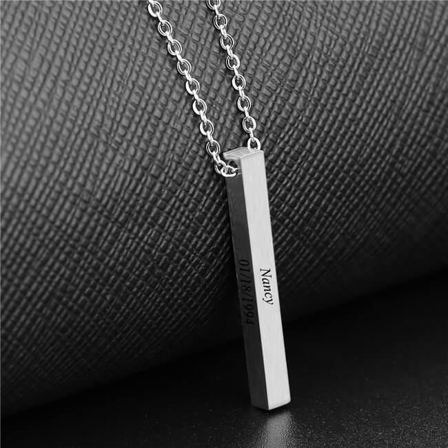 jovivi personalized 4sides bar necklace with names, matte pendant, front side, jng059001