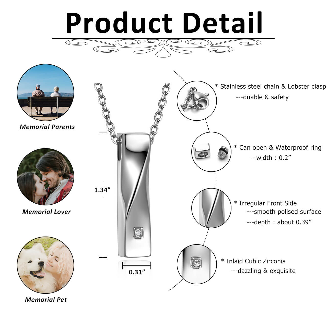 Twist Cube Bar Urn Necklace for Ashes | Jovivi
