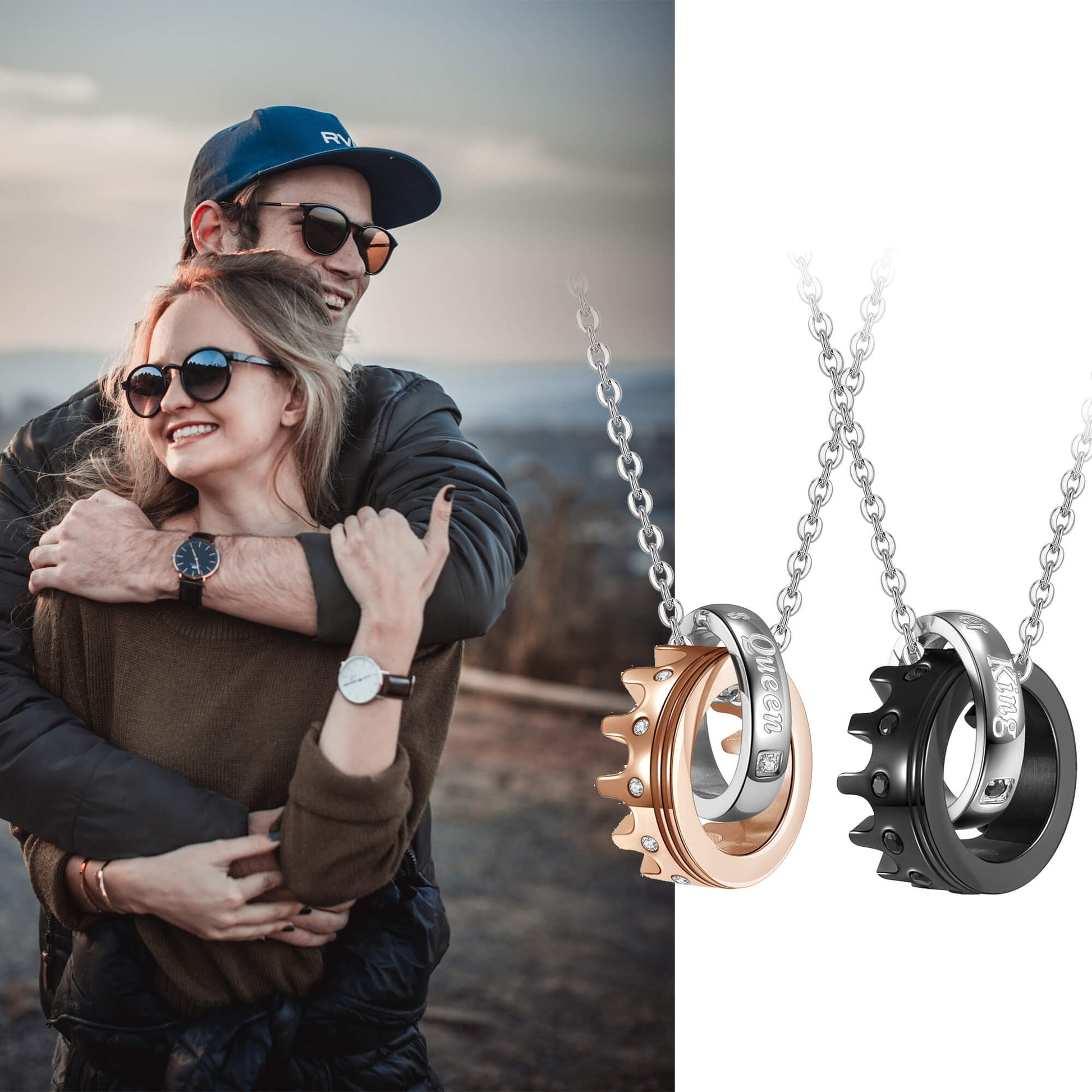 jng073301 jovivi his hers matching necklace for couples promise pendant