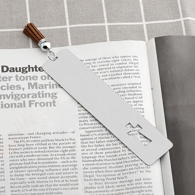 JOVIVI Personalized Metal Bookmarks, Custom Message Stainless Steel Rectangle Tag with Cross Tassel for Book Lover Kids Office School Reading