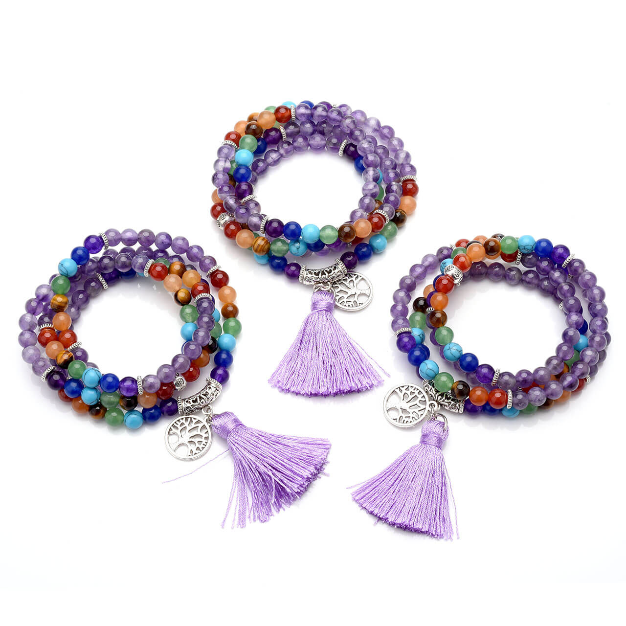 7 chakras amethyst mala prayer bracelet