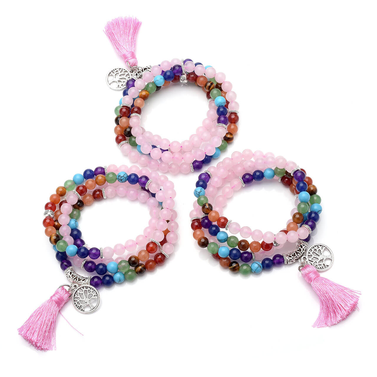 Jovivi Unisex natural rose quartz 108 prayer beads Tibetan Buddha Buddhist Mala bracelet necklace for yoga