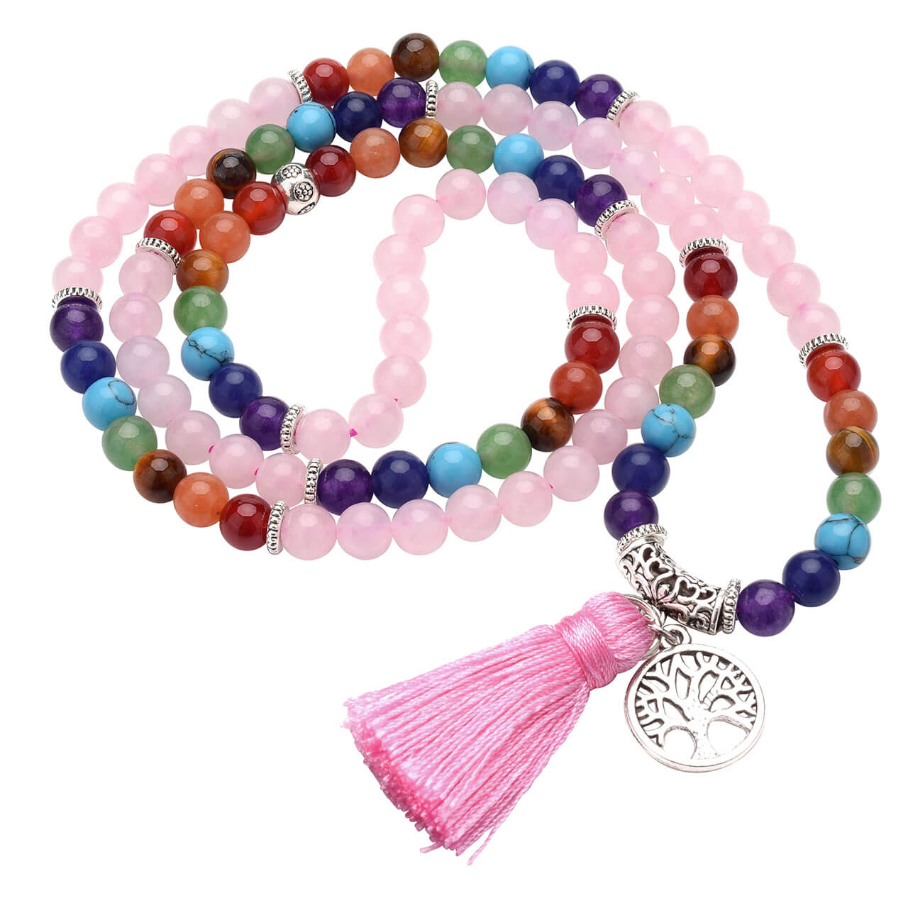 Jovivi 7 chakras healing 108 prayer beads Tibetan Buddhist Mala bracelet necklace