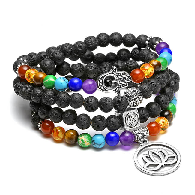 Jovivi 108 Mala Prayer Beads Natural Lava Rock Stone Essential Oil Diffuser Bracelet Necklace 7 Chakra Healing Crystals Yoga Meditation Stretch Bracelets