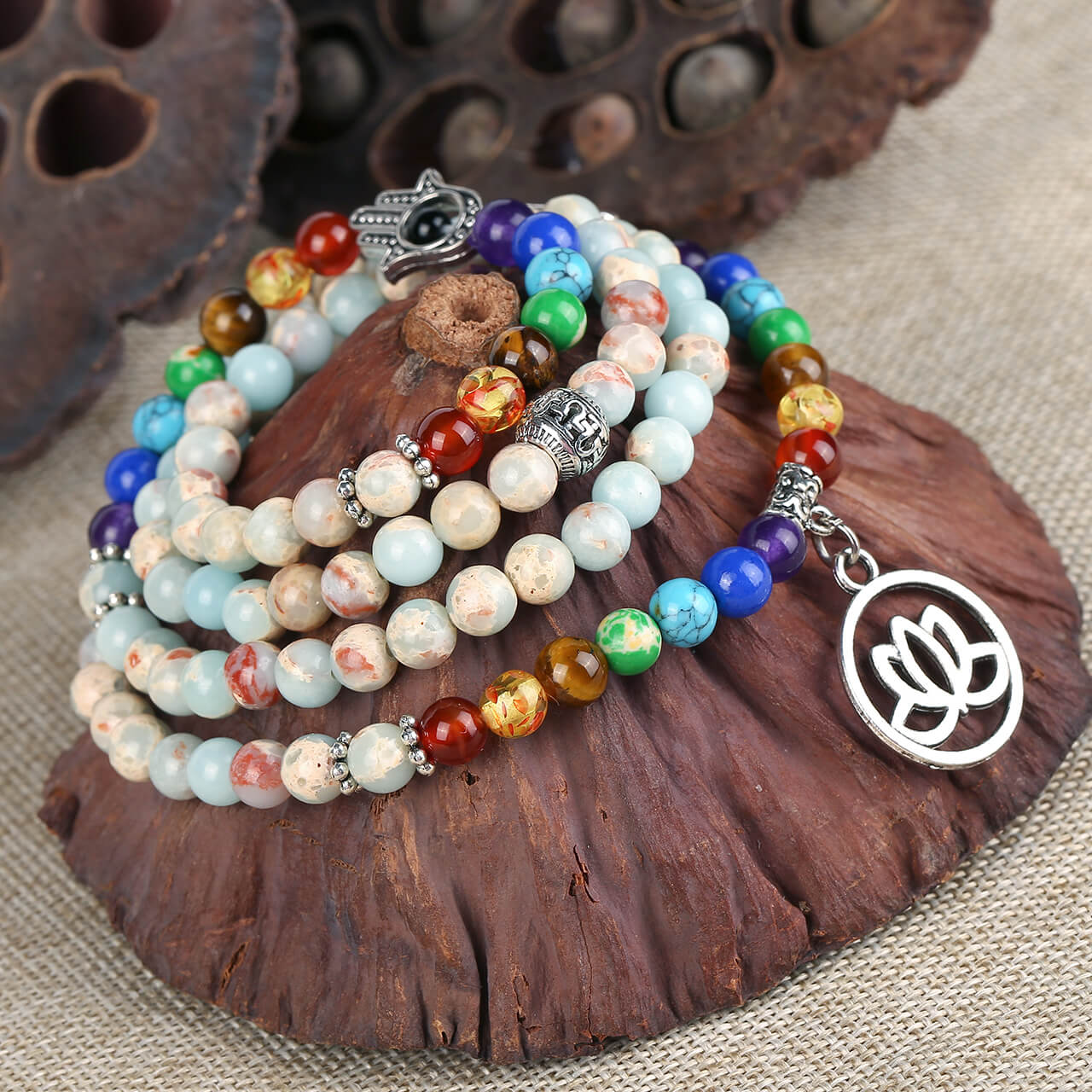 Jovivi 108 Buddhist Prayer Beaded Chakra Tibetan Mala Bracelet
