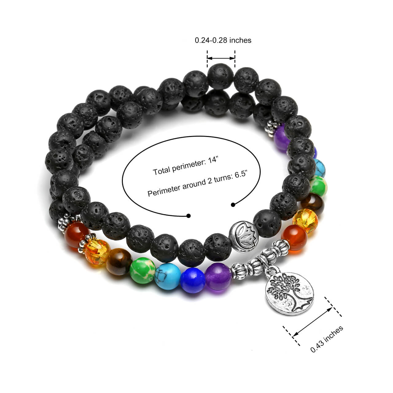 Jovivi 6mm Lava Rock Buddhist Prayer Beads 7 Chakra Tibetan Mala Tree of Life Diffuser Necklace, size, jnw004901