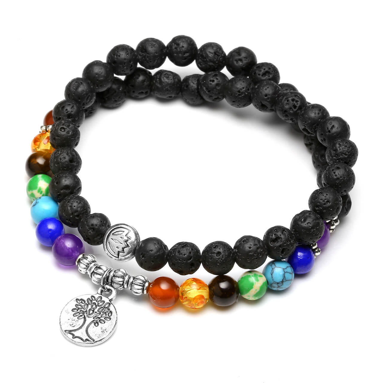 6mm Lava Rock Buddhist Prayer Beads 7 Chakra Tibetan Mala Tree of Life charm Diffuser Bracelet, left side, jnw004901