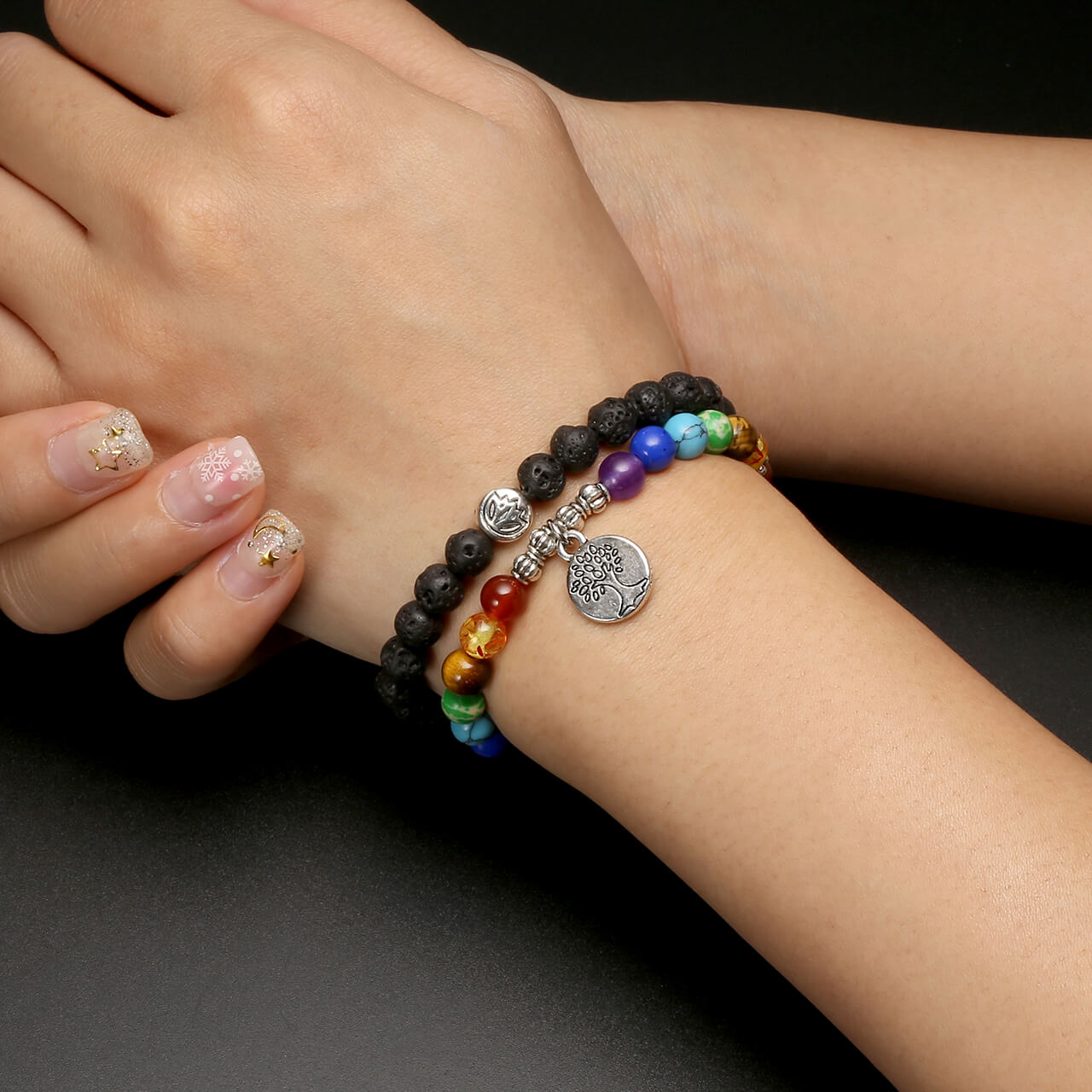 Jovivi 54 Lava Rock Beads Buddhist Prayer, jnw004901 bracelet with charm Tree of Life for women
