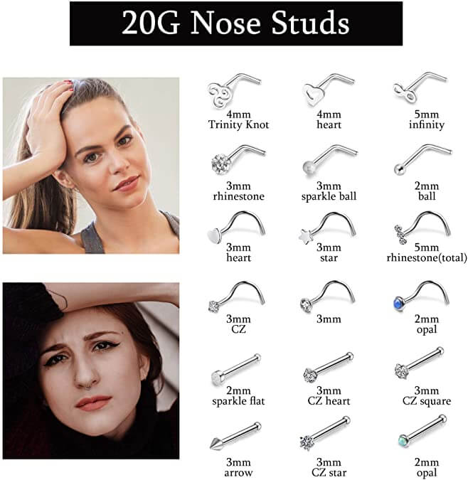 jovivi 38pcs stainless steel hoop nose rings Screw Shaped piercings