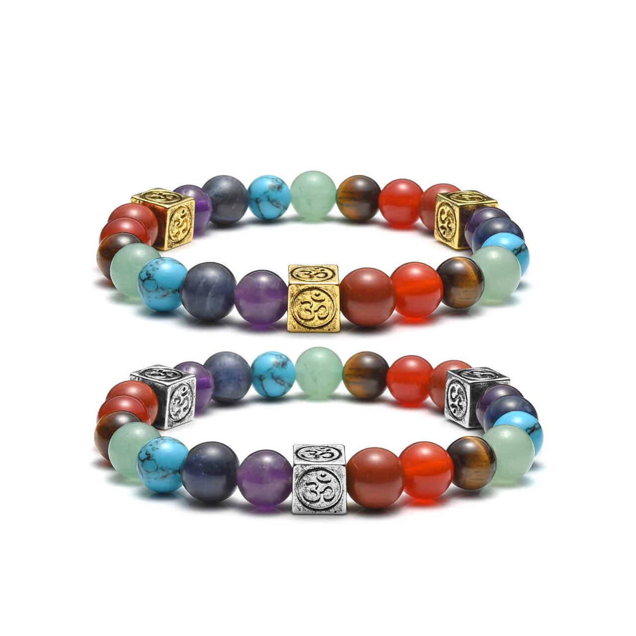 7 Chakras Crystal Beads OM Symbol Charm Bracelet | Jovivi - Jovivi