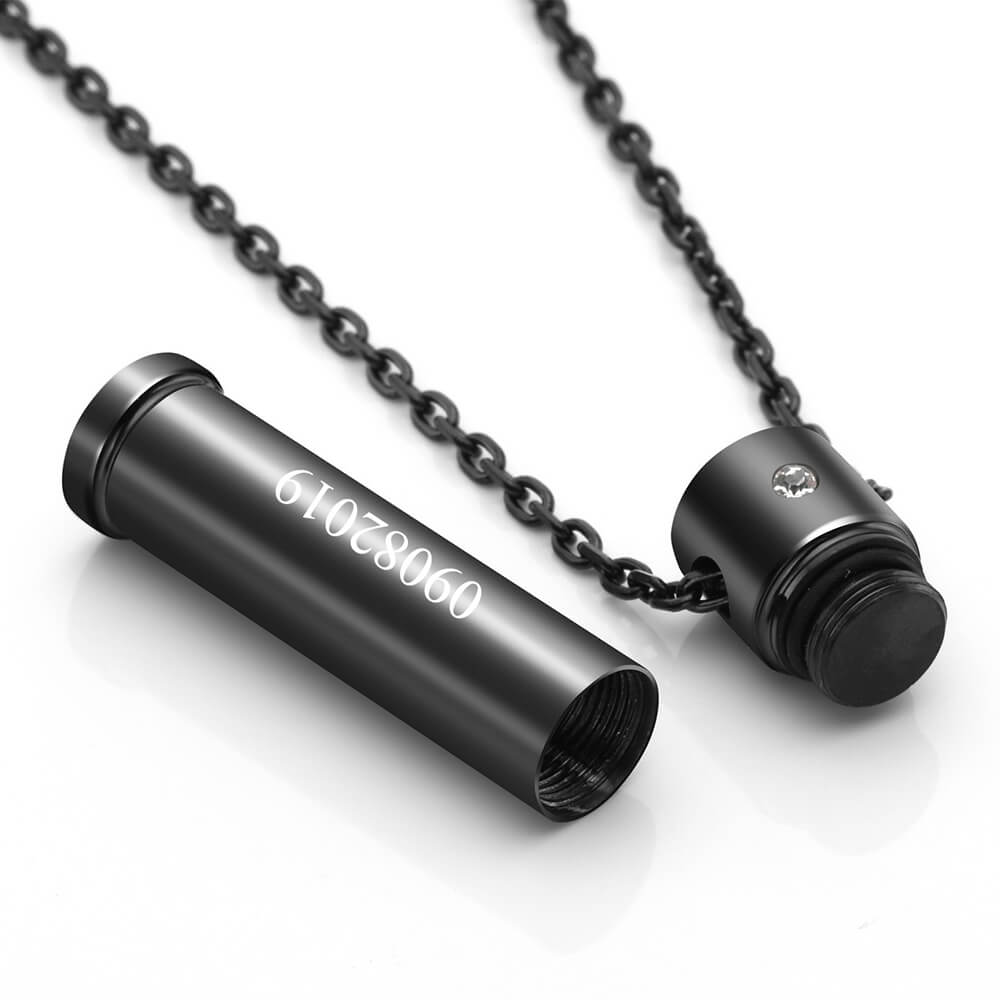 Personalized Cylinder Locket Urn Keychain for Ashes Black | Jovivi