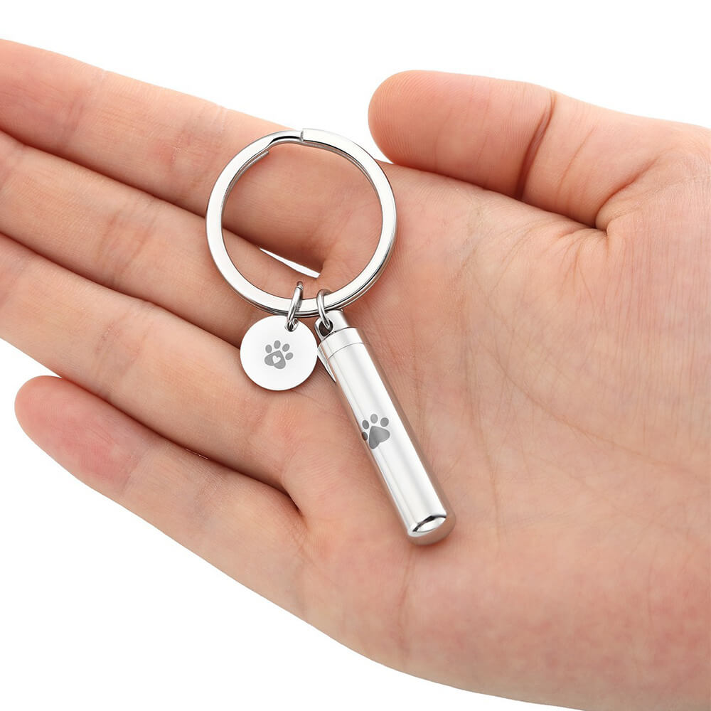 jovivi customized cylinder urn keychain for ashes with dog paw on the pendant, jnf011901