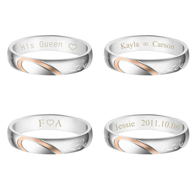 Personalized Engraving His and Her Rings Heart Matching Set | Jovivi - Jovivi