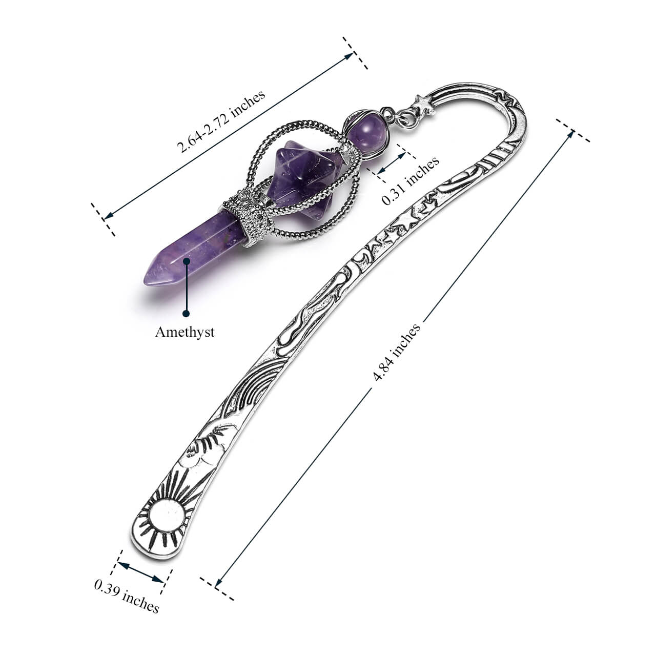 jovivi amethyst merkaba stone pendant bookmark for readers, mba01430