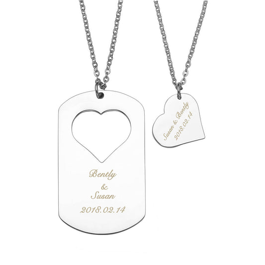 Jovivi personalized heart matching dog tag name necklace custom puzzle pendant for couples, jng055301