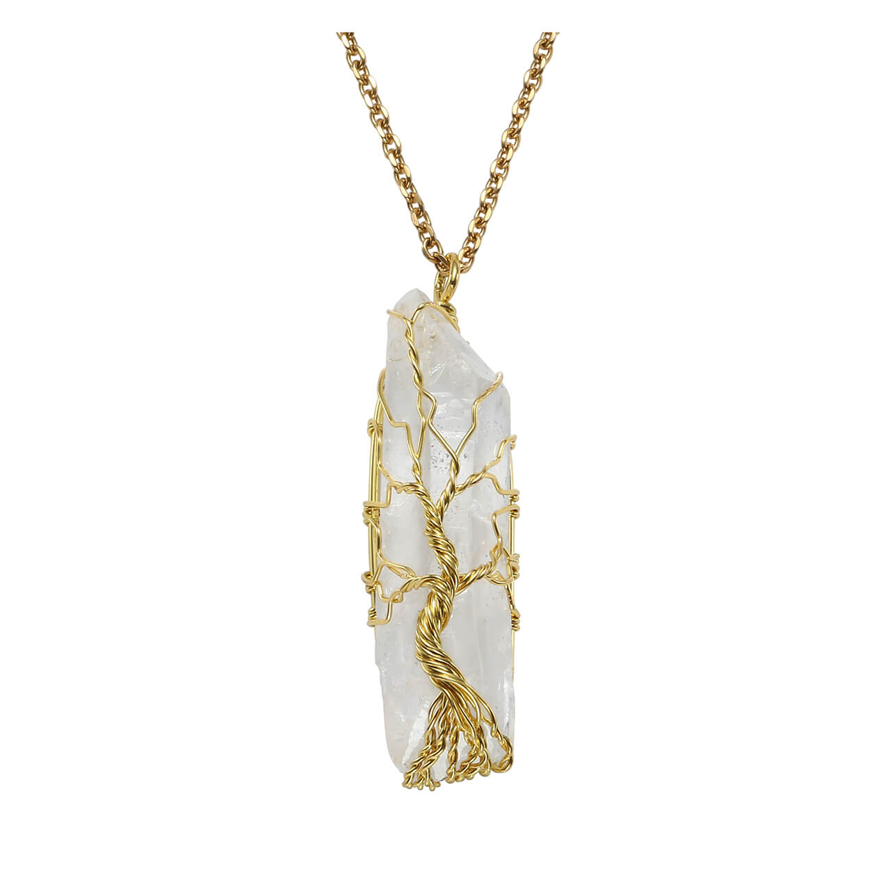 qnd56202 jovivi gold plated copper wire wrapped clear quartz tree of life healing energy necklace
