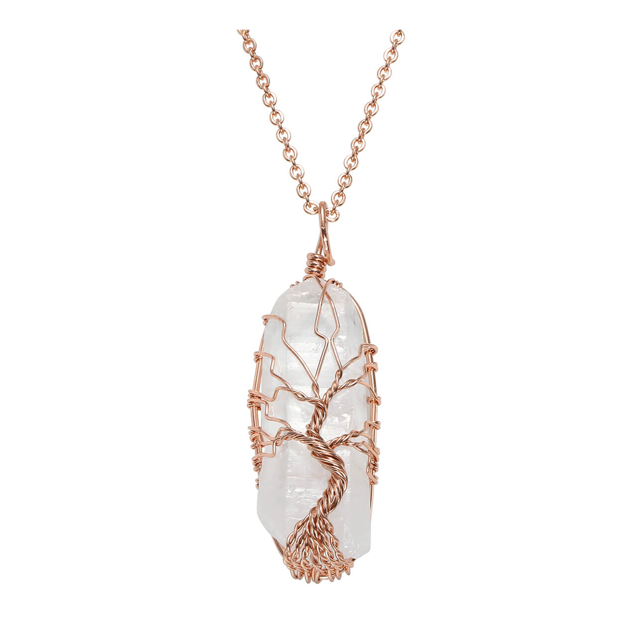 qnd56203 jovivi rose gold plated  clear quartz gemstone healing necklace reiki energy pendant for women