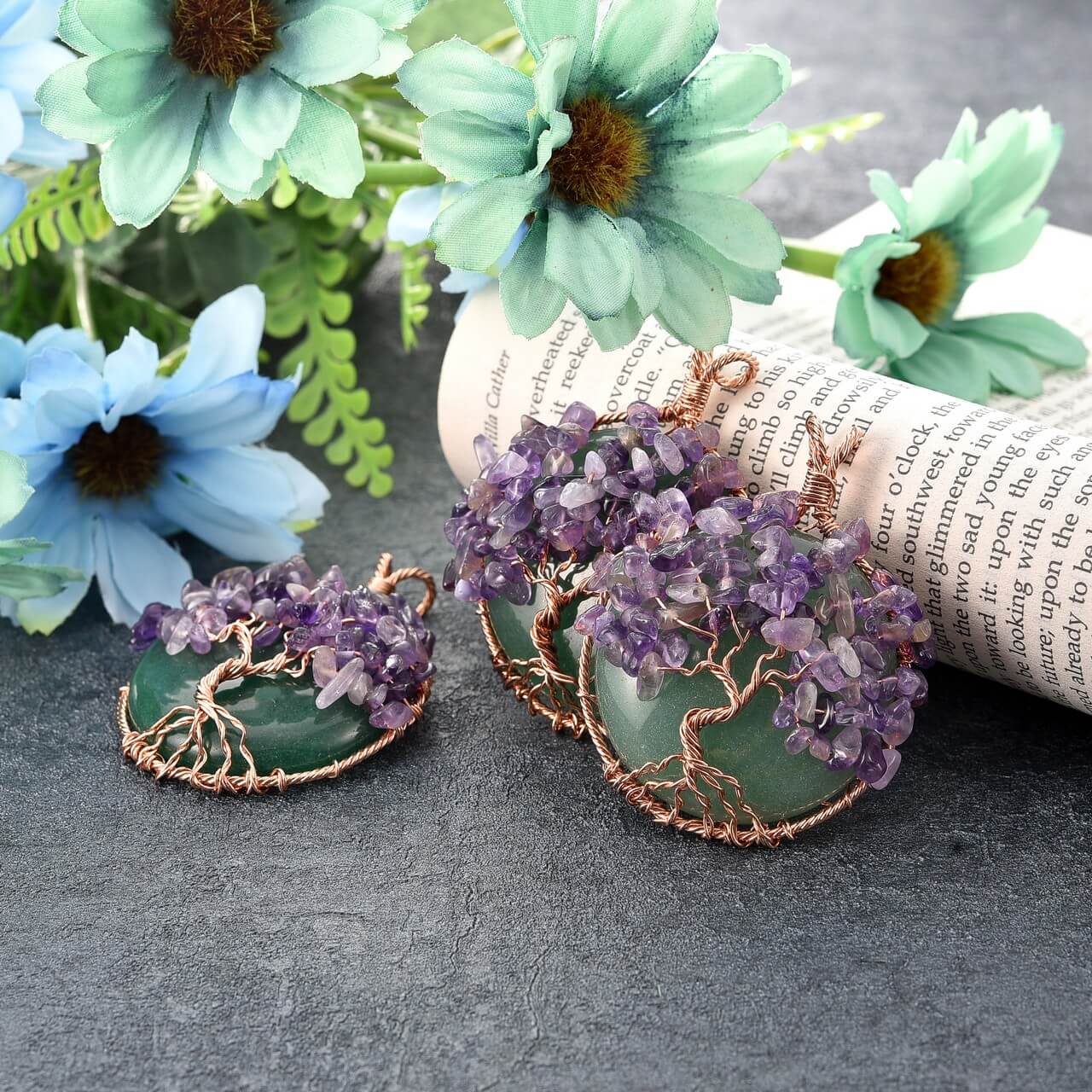 jovivi natural gemstones tree of life healing reiki pendant necklace for motherm, qnd5710