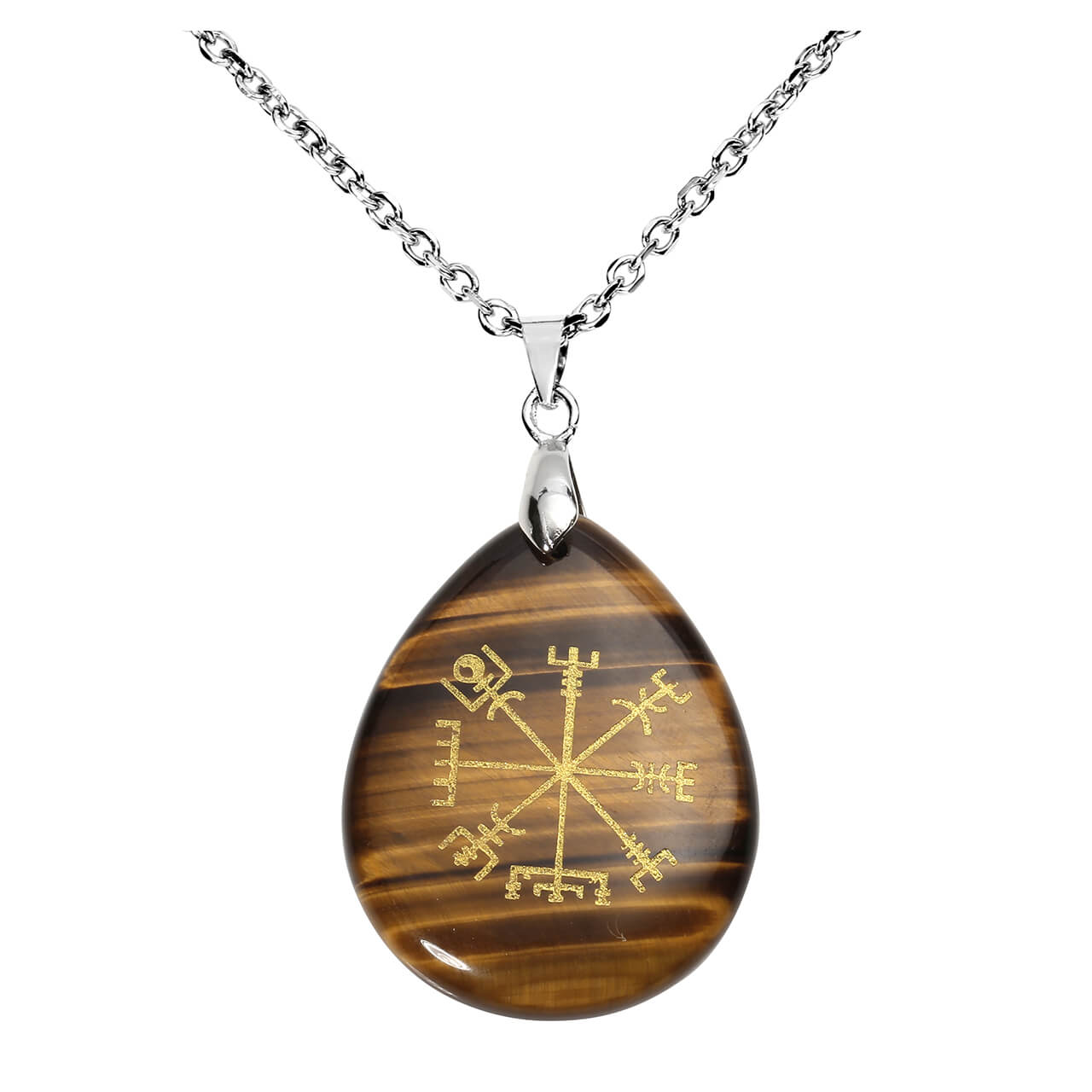 Viking Compass Vegvisir Healing Crystal Teardrop Pendant Necklace | Jovivi - Jovivi