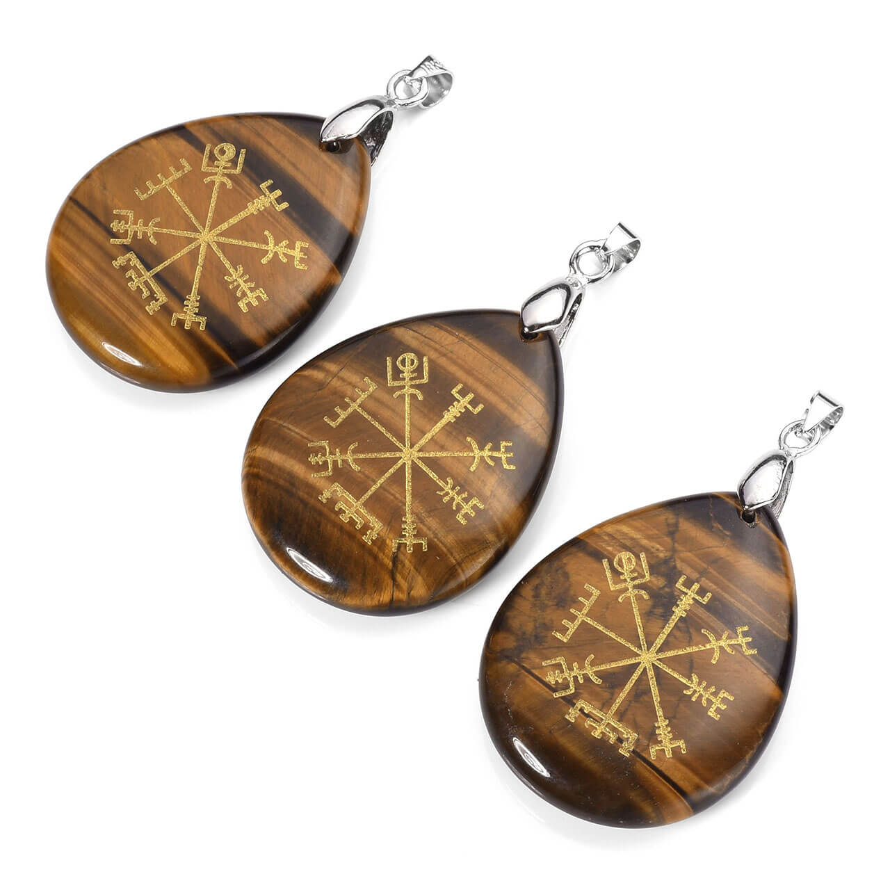 Viking Compass Vegvisir Healing Crystal Teardrop Pendant Necklace | Jovivi - Jovivi