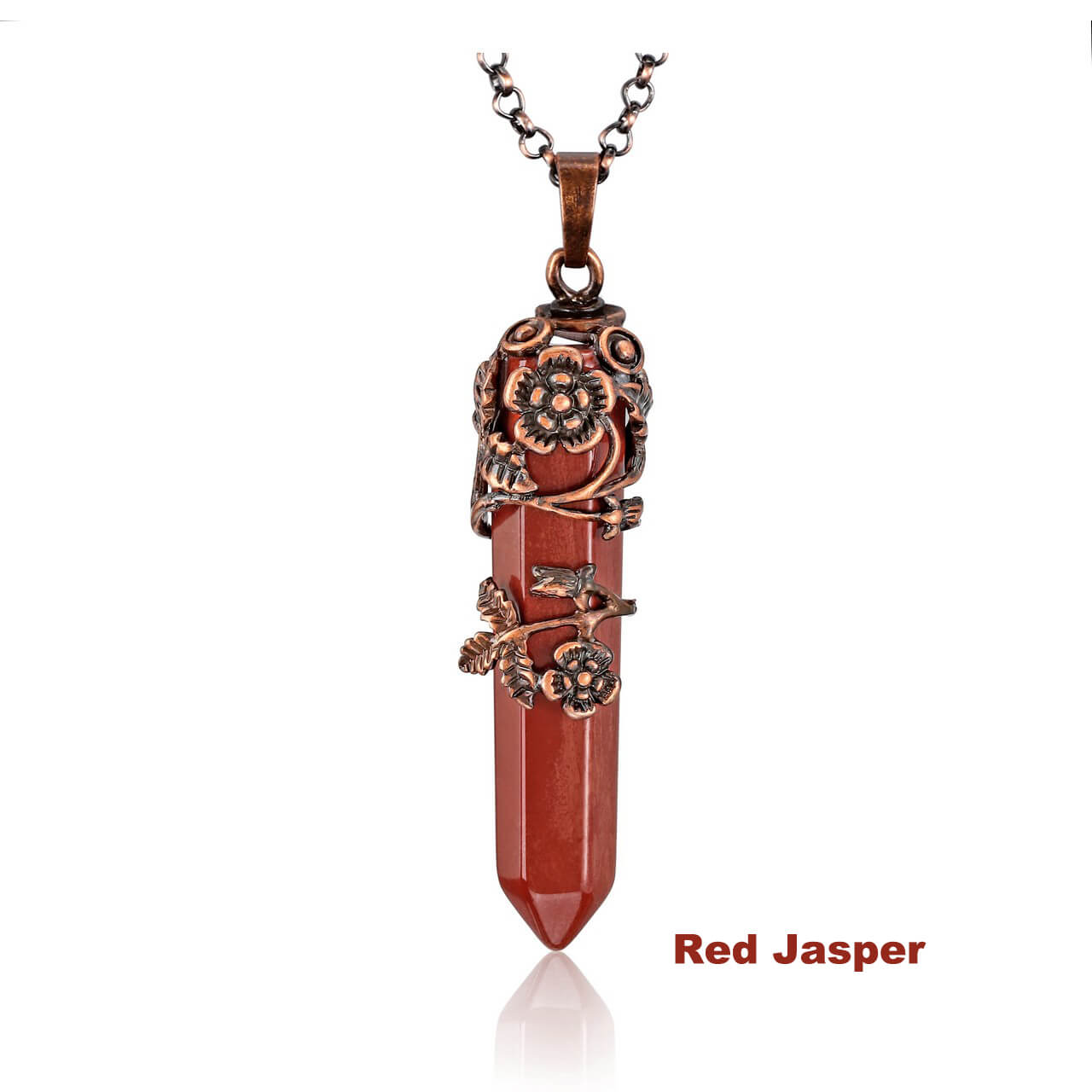 Antique Flower Wrapped Pointed Natural Gemstones Crystal Necklace | Jovivi