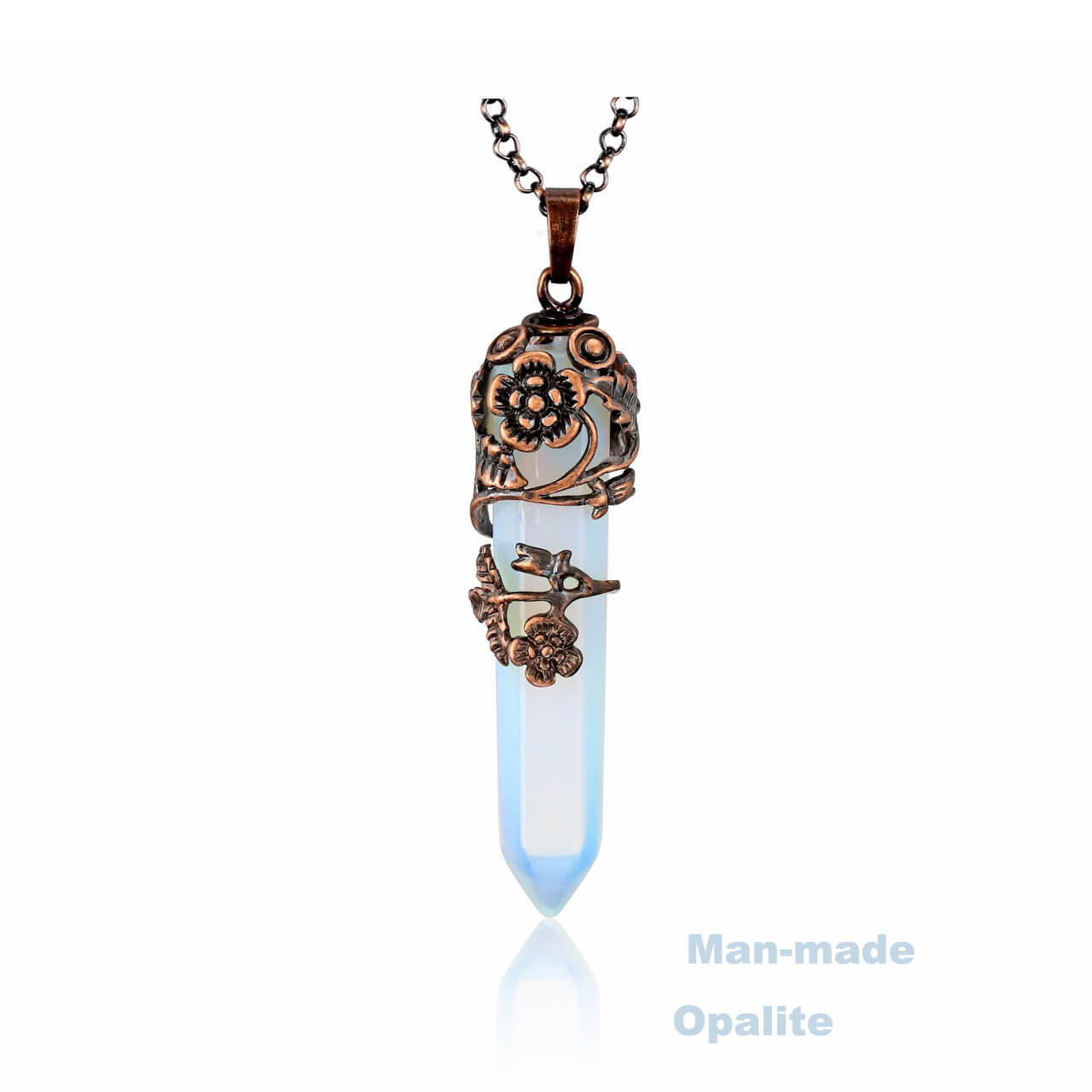 Antique Flower Wrapped Pointed Natural Gemstones Crystal Necklace | Jovivi