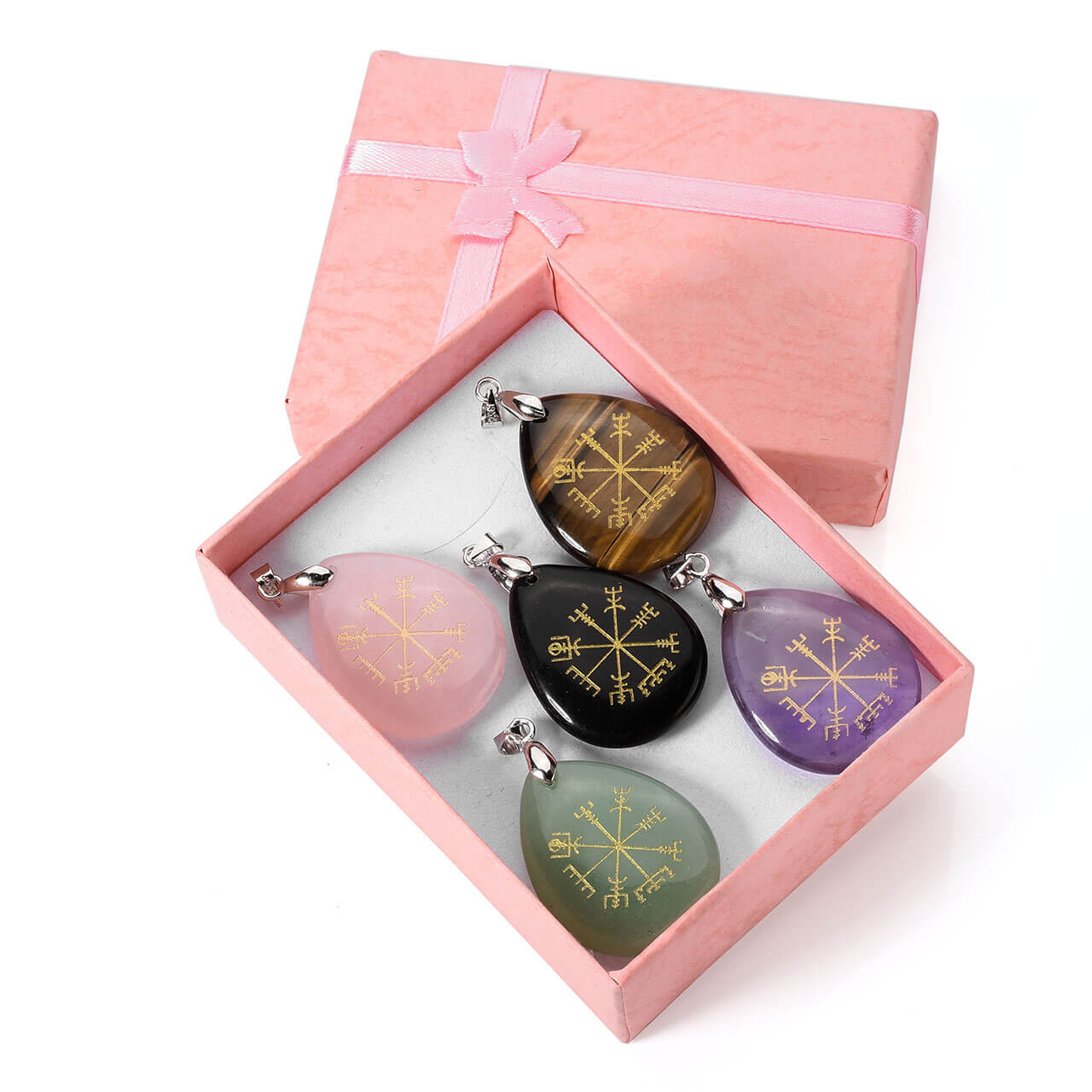 Viking Compass Vegvisir Healing Crystal Teardrop Pendant Necklace | Jovivi - Jovivi