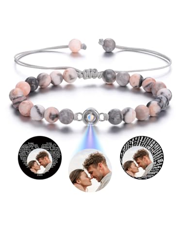 Joviv Custom Bracelets with Picture inside Custom Healing Crystal Gemstone Beaded Bracelet Customized Projection Bracelet with Photos Personalized Picture Bracelet Memorial Birthday Christmas