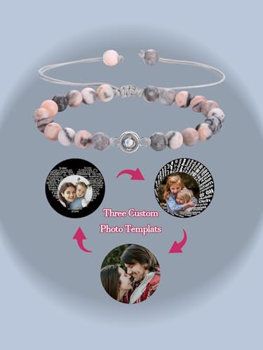 Joviv Custom Bracelets with Picture inside Custom Healing Crystal Gemstone Beaded Bracelet Customized Projection Bracelet with Photos Personalized Picture Bracelet Memorial Birthday Christmas