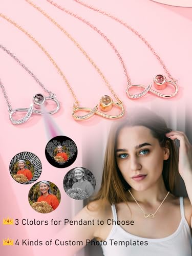 Jovivi Picture Necklace Personalized Customized Photo Projection Necklace with Picture Inside Infinity Love Pendant Necklace