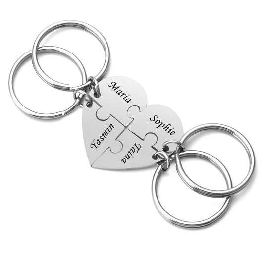 Custom Stainless Steel Best Friends Keychains, 4pcs Set Puzzle Piece Keychains,Friendship Gifts